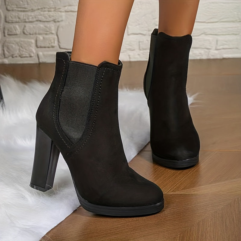 Women's Block Heeled Short Boots Slip On Ankle Boots