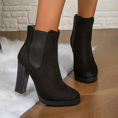 Women's Block Heeled Short Boots Slip On Ankle Boots