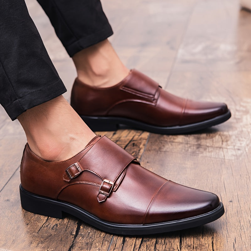 Men's Double Monk Strap Cap toe Loafers Dark Brown
