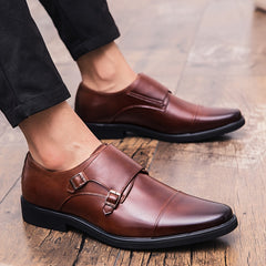 Men's Double Monk Strap Cap toe Loafers Dark Brown