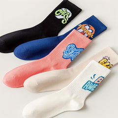 5 Pairs Letter Print Socks Breathable Sports Socks Women's Stockings