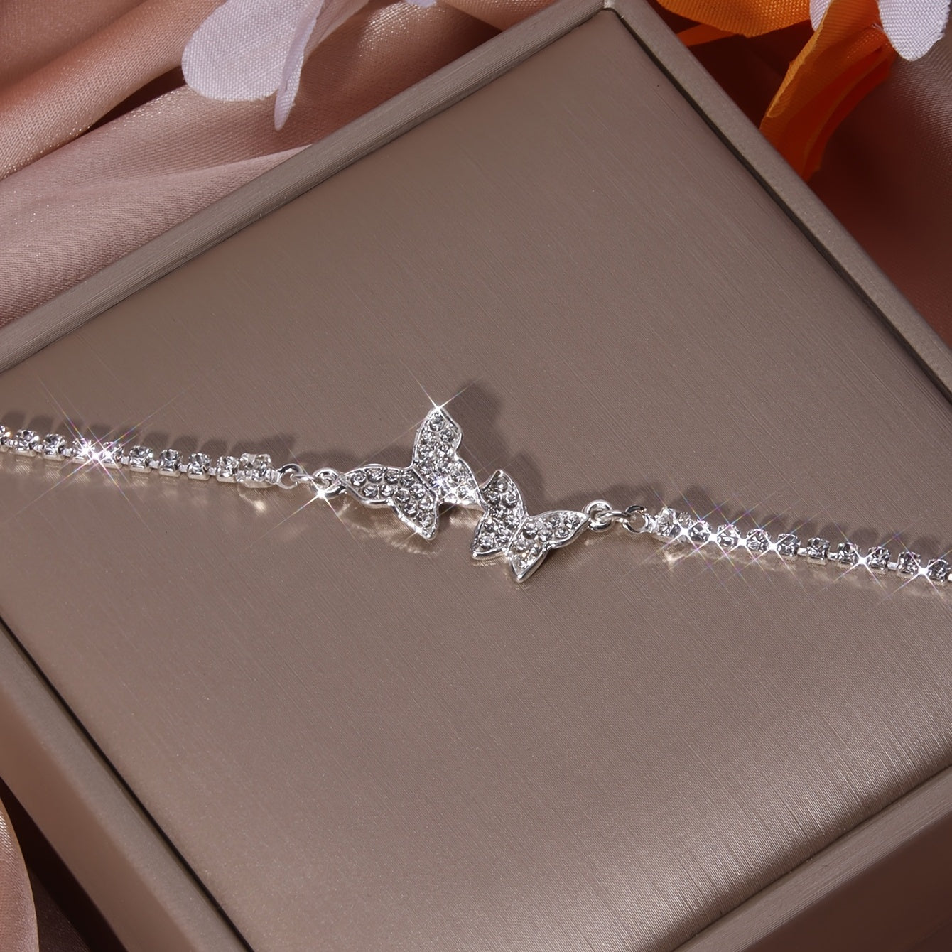 Double Butterfly Rhinestones Chain Bracelet Hand Chain Jewelry