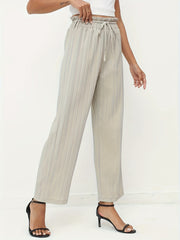 Solid Lace Up Wide Leg Pants Casual Paper Bag Waist