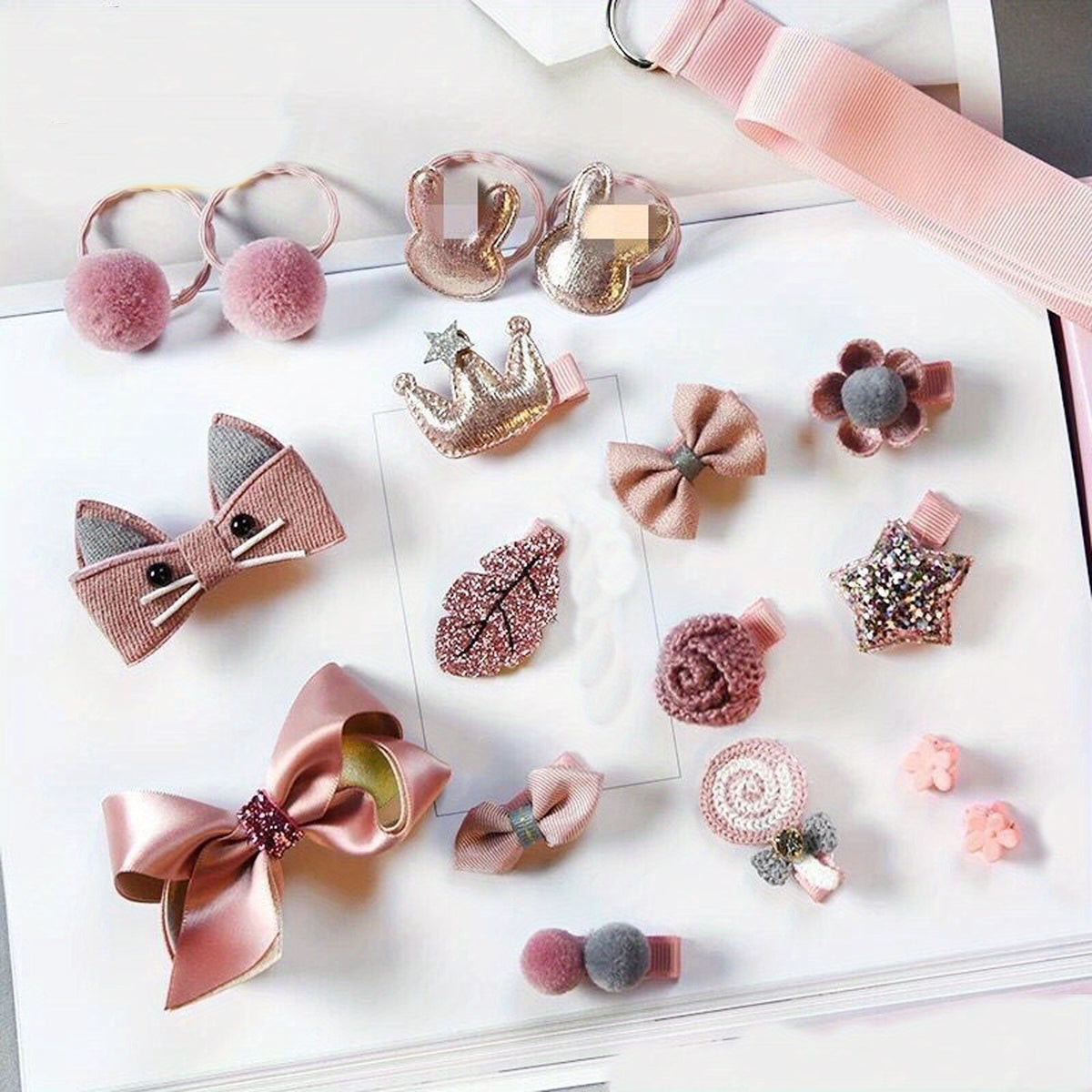 18pcs Baby Girls Hair Accessories Set, Cartoon Bow Duck Billed Clip Elasti