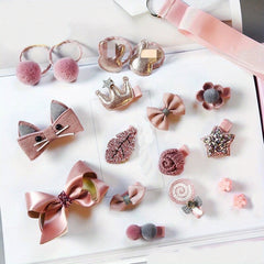18pcs Baby Girls Hair Accessories Set, Cartoon Bow Duck Billed Clip Elasti