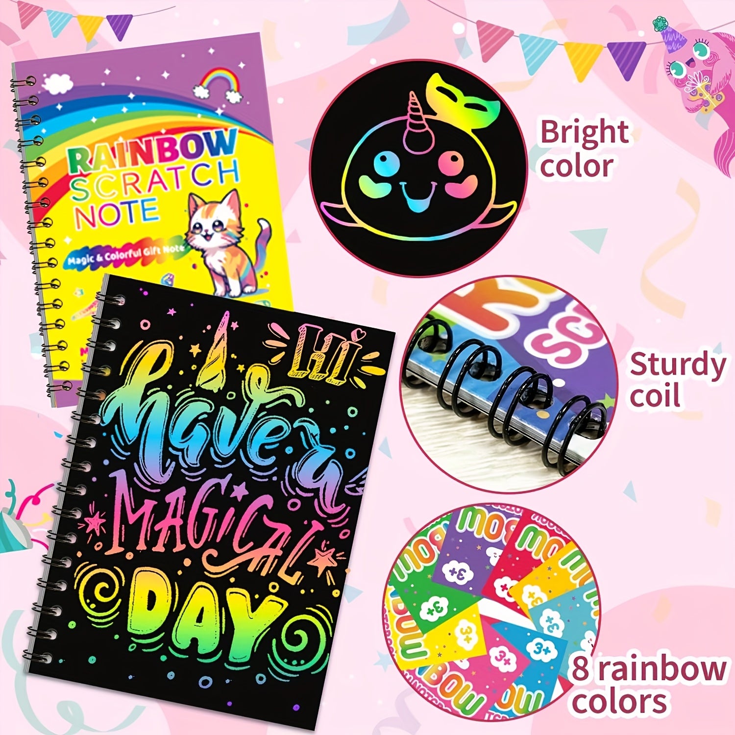 16 Pack Rainbow Scratch Off Drawing Paper for Kids Party
