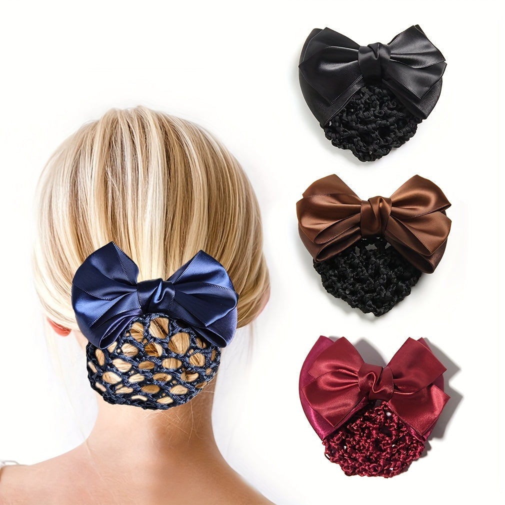 Bowknot Snood Barrette Back Head Hair Clip Bun Ponytail Vintage Hair Clip