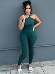 One Shoulder Ribbed Jumpsuit - Women's Casual One Piece