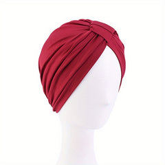 Pleated Bowknot Turban Cap Solid Elastic Head Wrap Bonnet Head Scarf