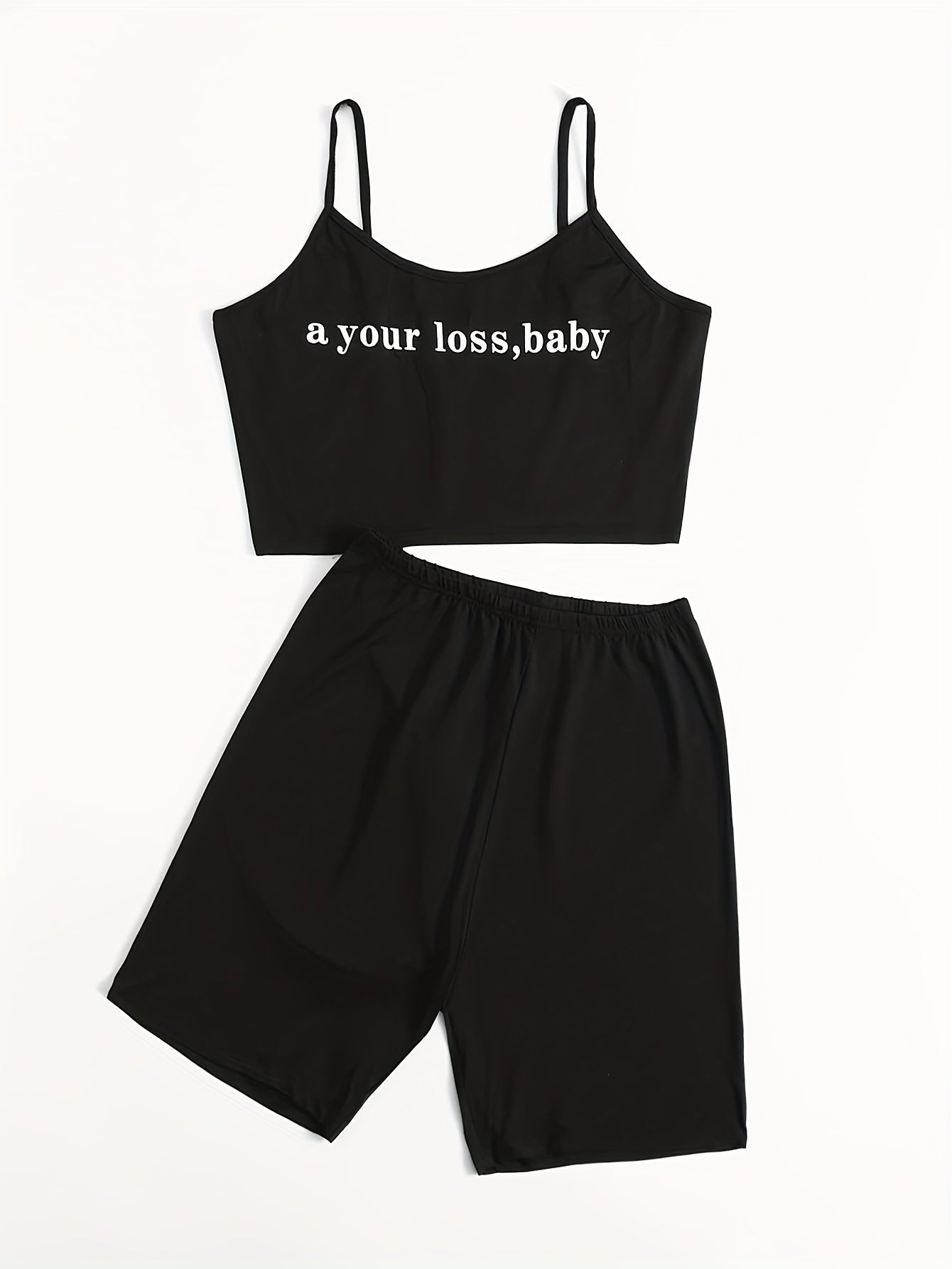  Slogan Print Crop Cami Top & Shorts Set