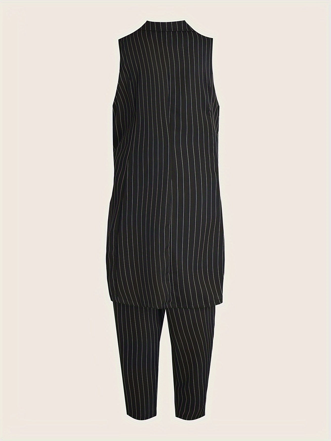 Women's Plus Striped Print Vest & Pants Outfit 2 Piece Set