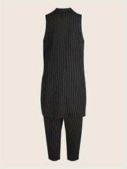 Women's Plus Striped Print Vest & Pants Outfit 2 Piece Set