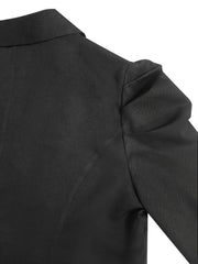  Solid Long Puff Sleeve Blazer With Lapel Collar