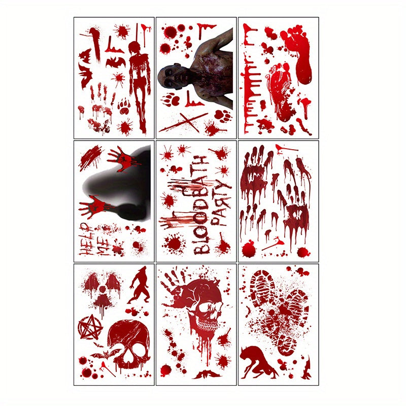 9pcs Halloween Props Blood Skull Stickers for Window Bathroom Door