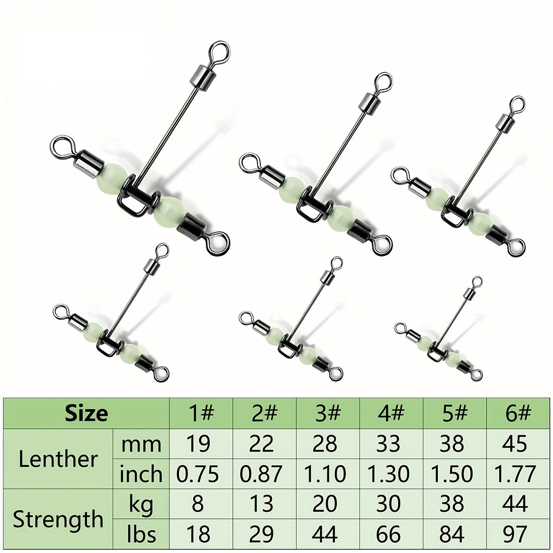 15pcs 3 Way Swivels Stainless Steel T Shape Fishing Barrel