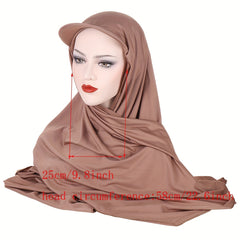 Solid Hijab Baseball Cap Ramadan Head Wraps Elastic Solid Turban Hats With Shawl