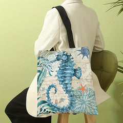 Seaweed Seahorse Pattern Canvas Tote Bag for Travel & Work