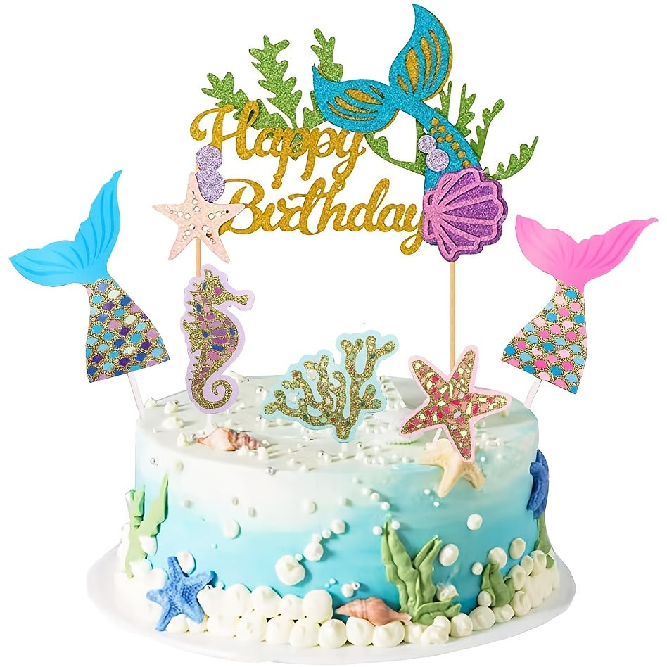 36pcs Glitter Mermaid Birthday Cake Topper Under the Sea Party Supplies