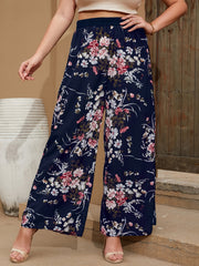  Boho Pants Women's Plus Floral Print Wide Leg Pants