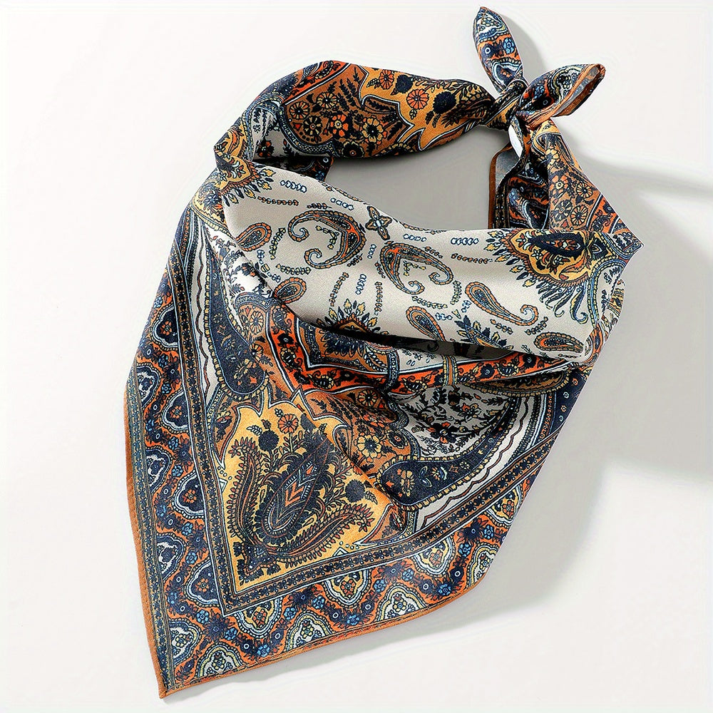 Paisley Print Hair Band Silk Formal Square Neck Scarf