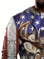 Deer Flag 3D Print Men's Long Sleeve Novelty T-shirt
