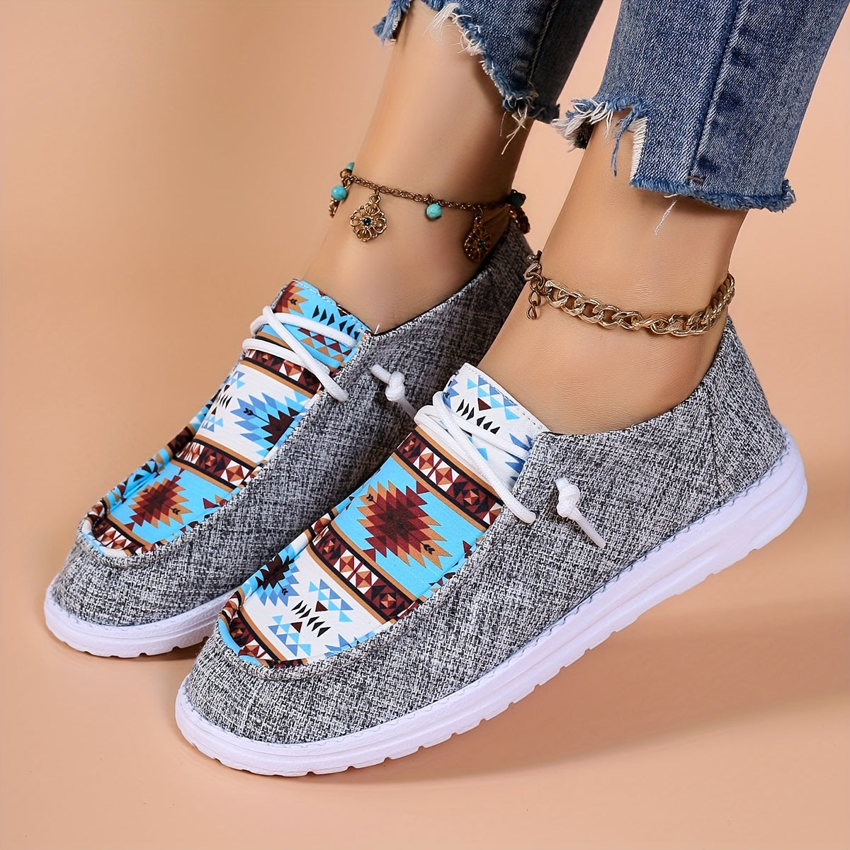 Retro Blocking Print Low Top Sneakers Lightweight Non slip Leisure Walking Shoes