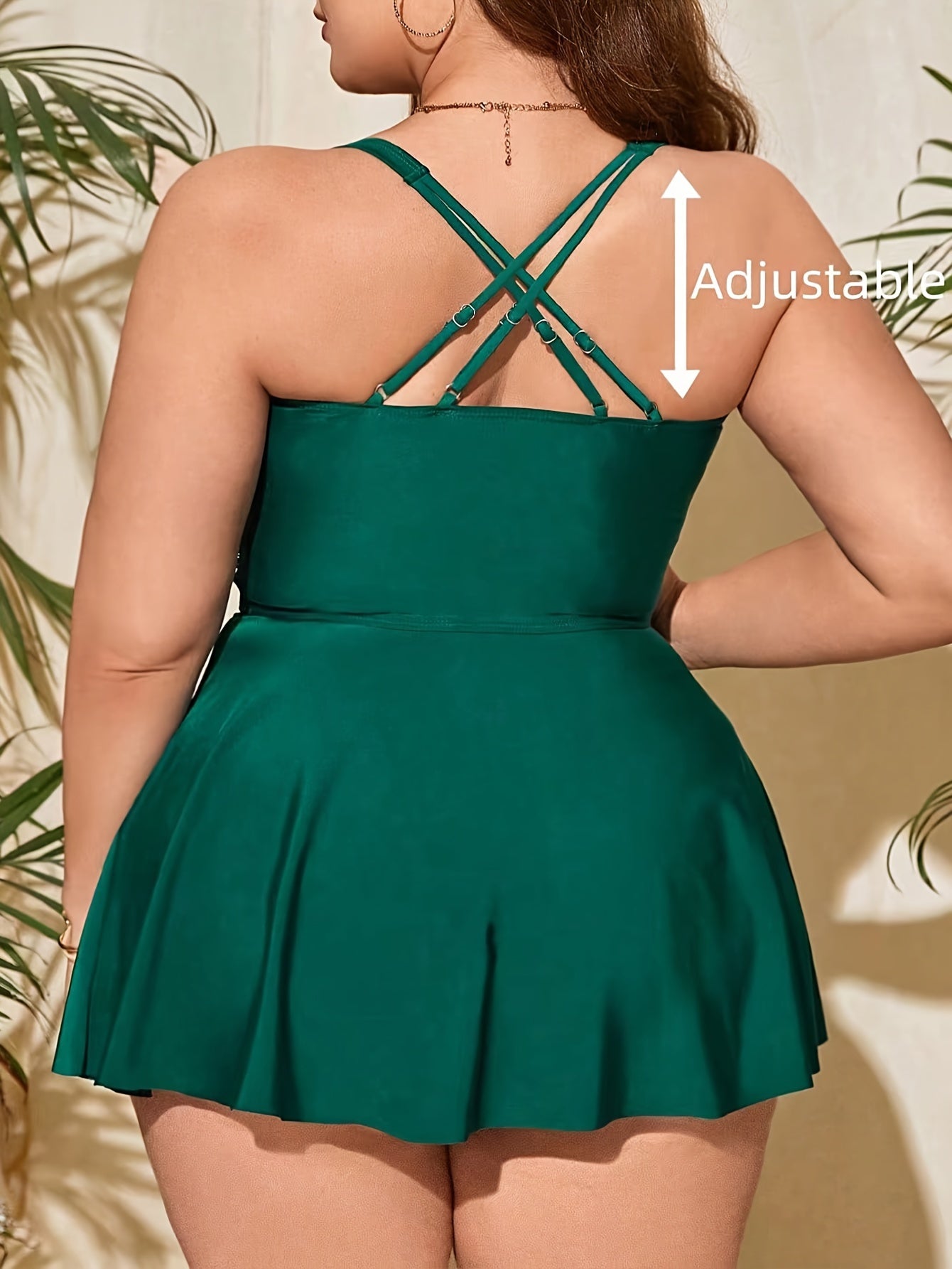  Solid Ruched Crisscross Back Cami Top & Panty Swimsuit Set