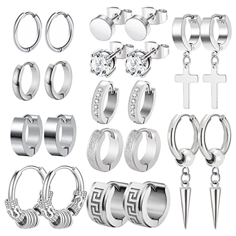 11 Pairs Stainless Steel Small Hoop Cross Hanging Earrings Set