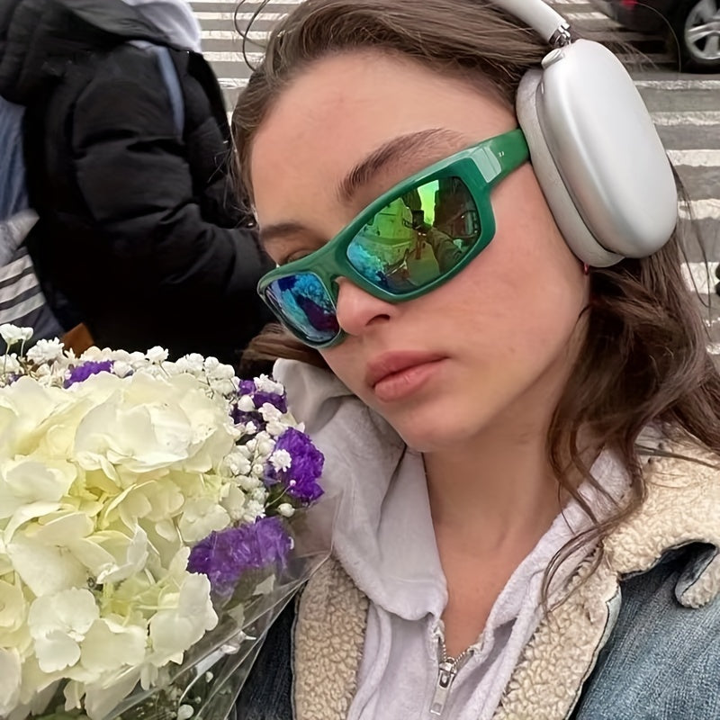 Futuristic Y2K Wrap Sunglasses Mirrored Lens UV400