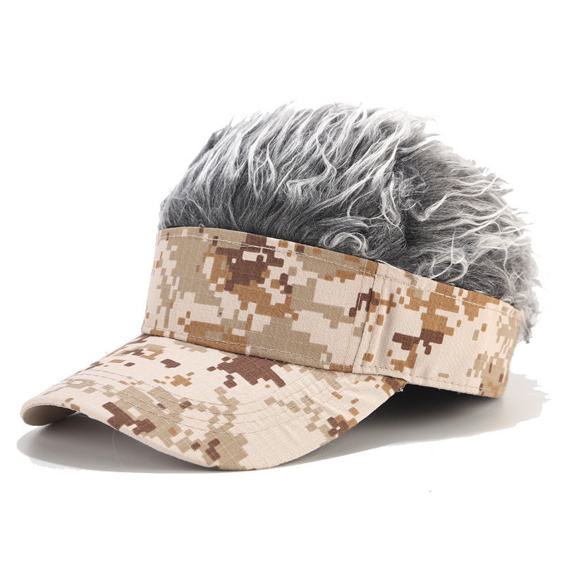 Adjustable Sun Visor Hat With Wig Spiked Hairs Baseball Golf Cap