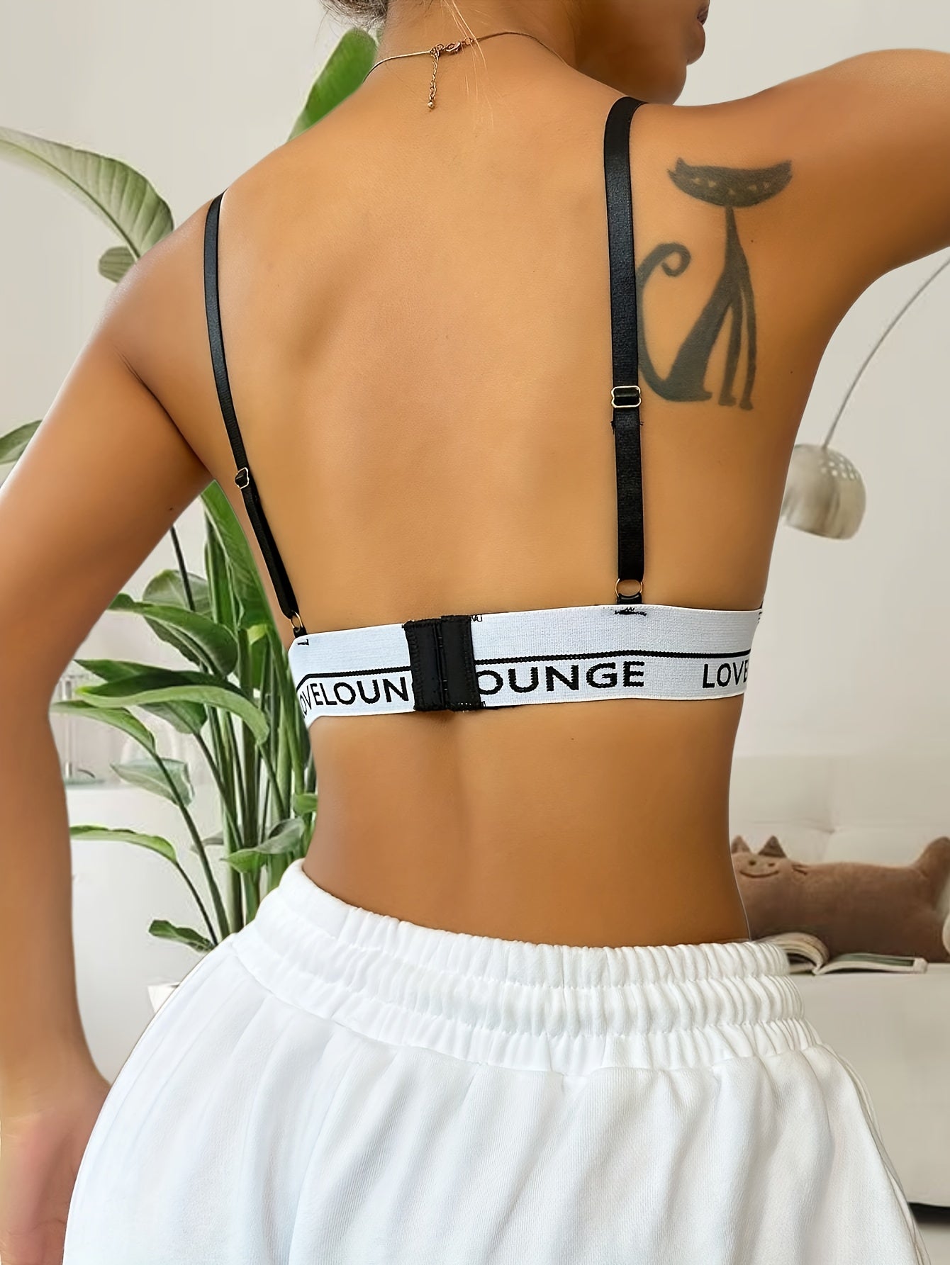 Letter Print Plunge Bra Comfy Breathable Push Up Bra Women's Lingerie