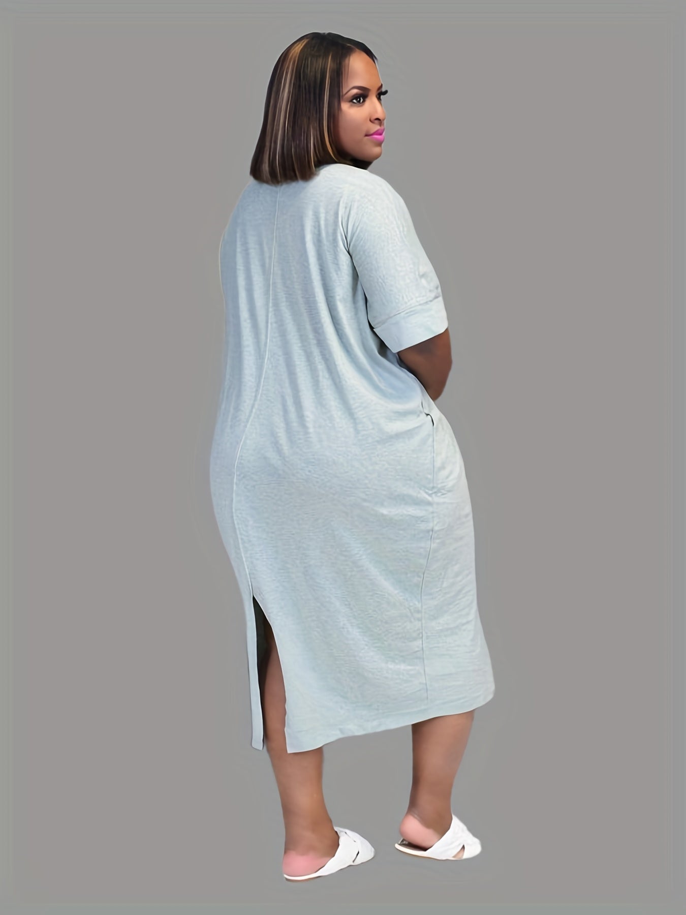  Casual Dress Women's Plus Figure & Letter Print Tee Dress