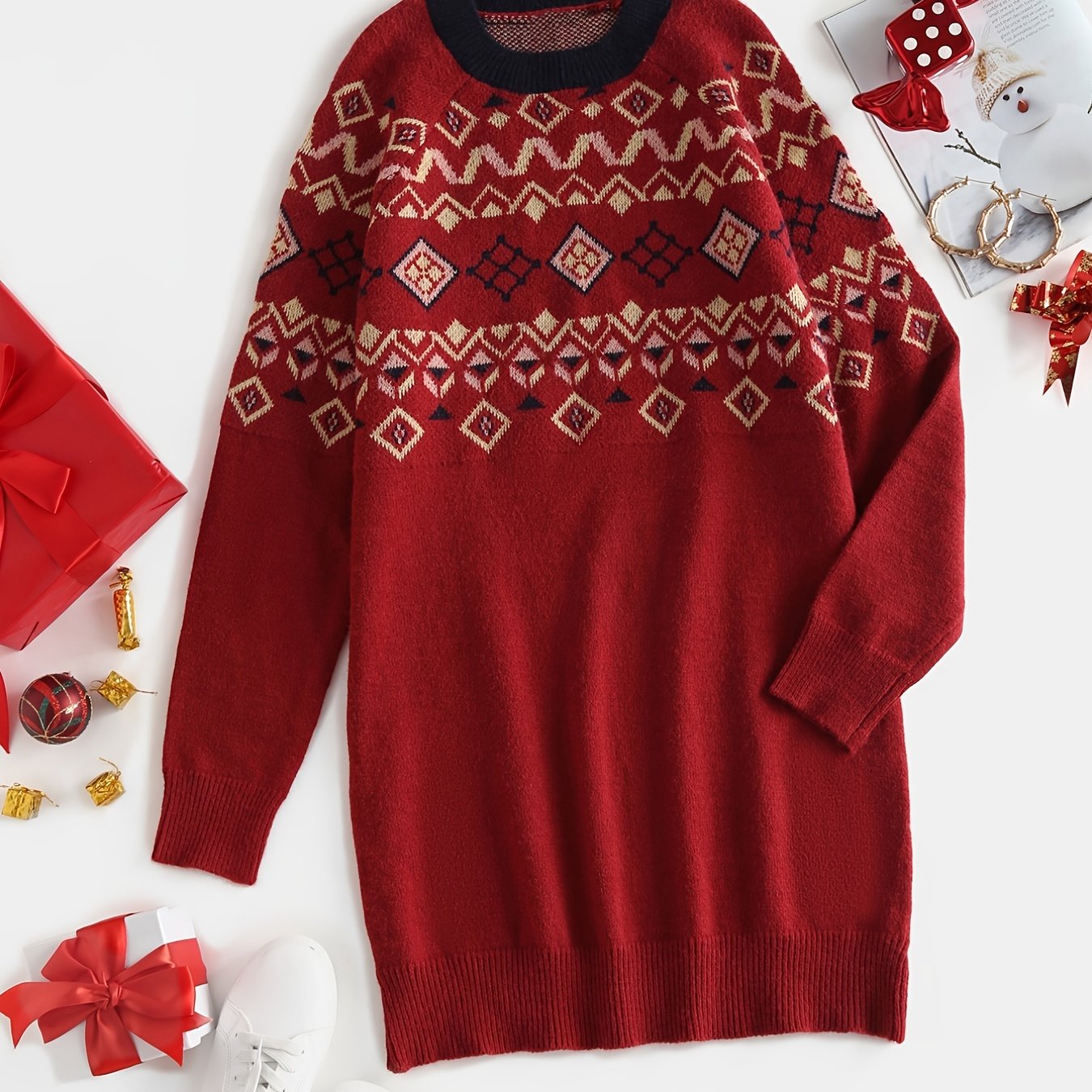  Oversized Jacquard Sweater Women's Casual Sweater