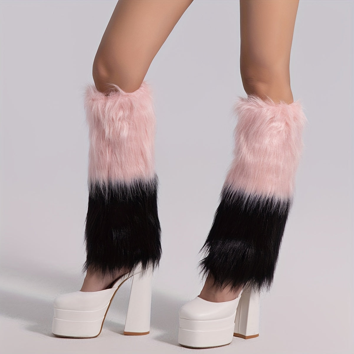 Colorblock Fuzzy Leg Warmers Warm Knee High Socks
