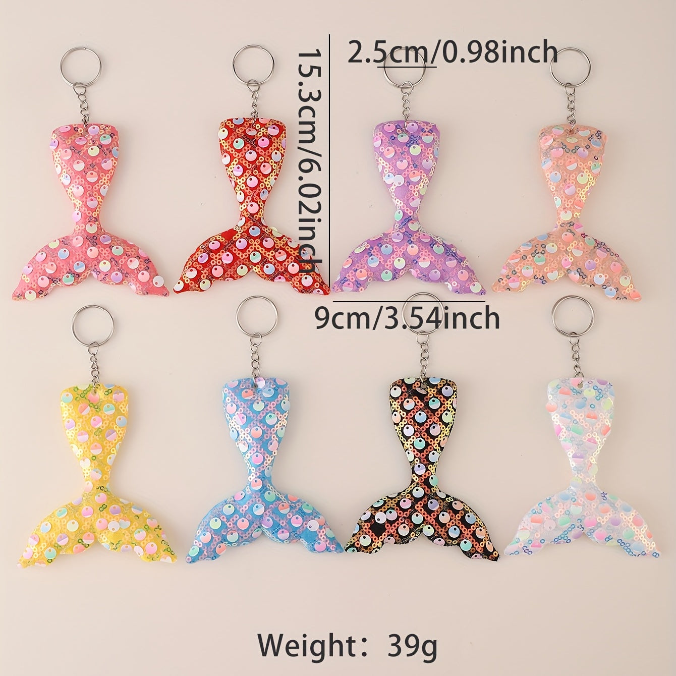 8pcs Sequin Fishtail Charm Keychain Luggage Pendant Backpack Handbag