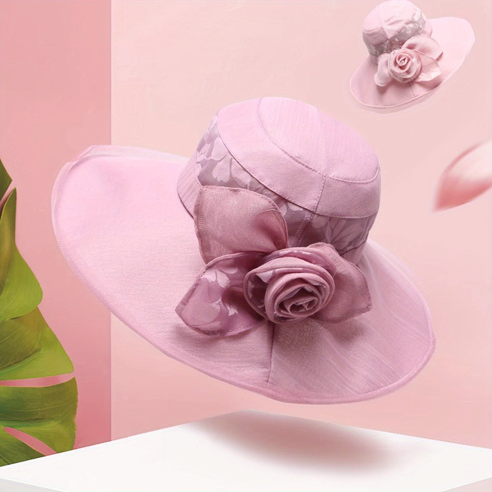 Floral Sun Hat Wide Brim Mesh Breathable Bucket Hat