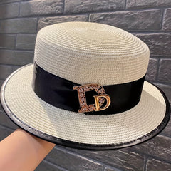 Vintage Flat Top Trilby Fedora Cap Women Sunscreen Straw Hats