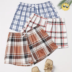  Plaid Print Bow Front Lounge Shorts 3pcs Set