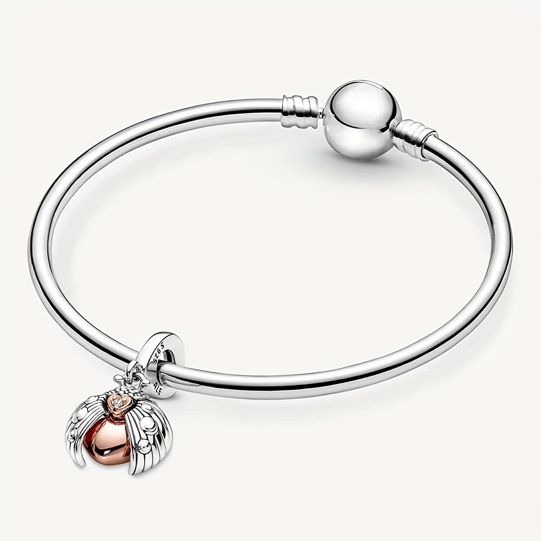 Ladybug Charm Pendant Silver Plated Rhinestone Bead Bracelet Jewelry