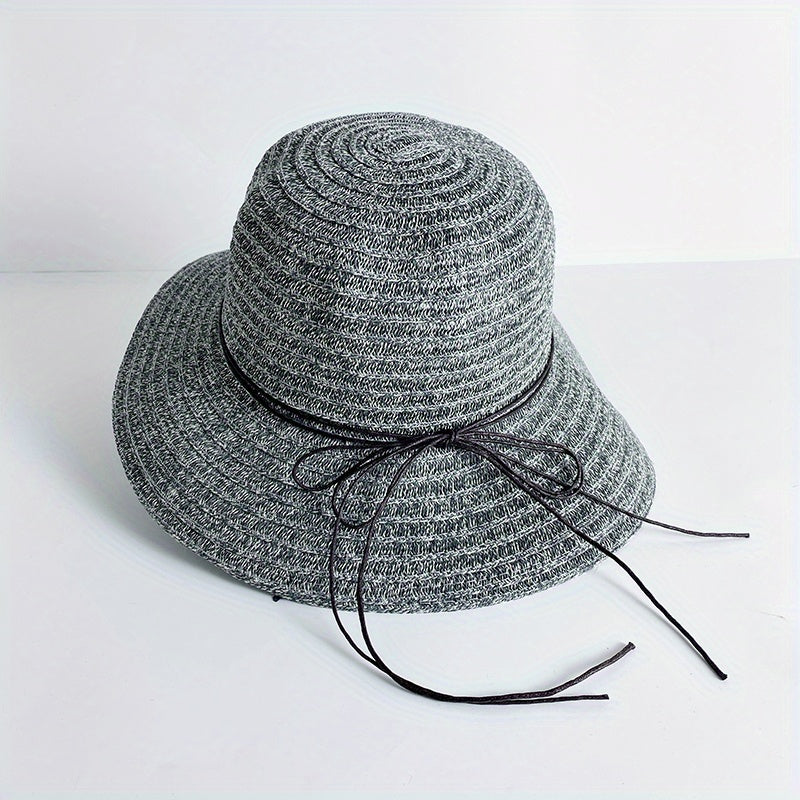 Sun Embroidery Straw Hat Ribbon Bowknot Drawstring Adjustable