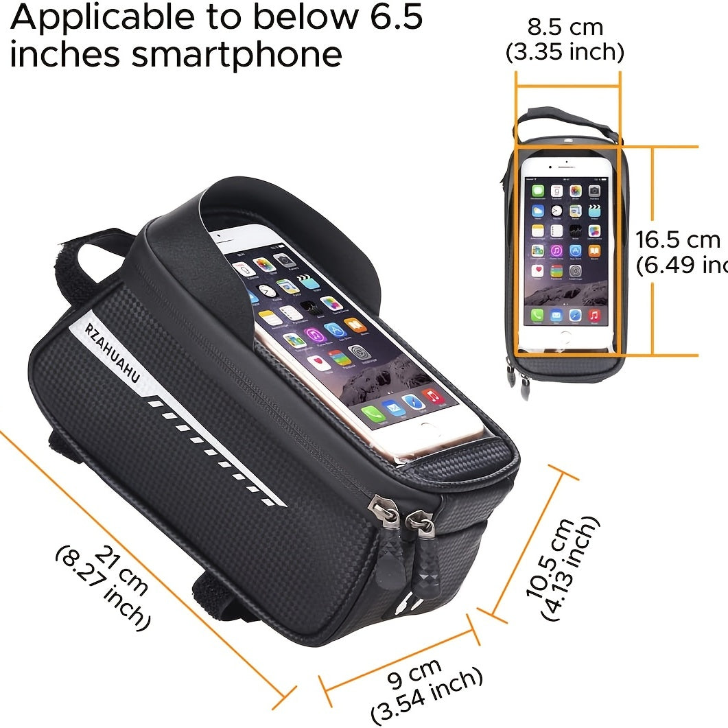 Waterproof Bike Front Frame Bag with Phone Holder Cycling Storage Accessory