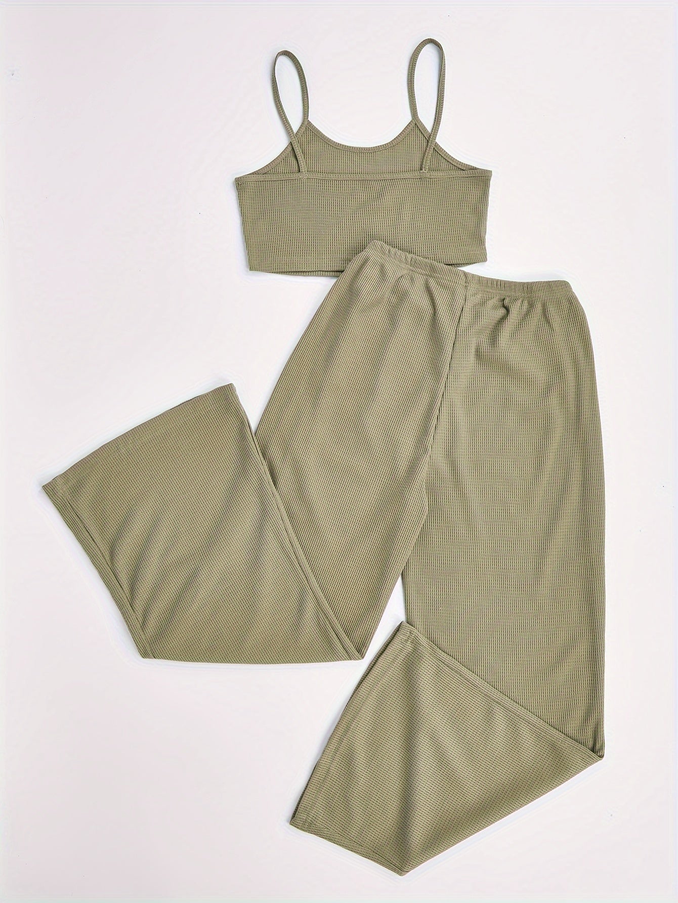 Waffle Lounge Set Crew Neck Cami Top & Pants Women's Loungewear