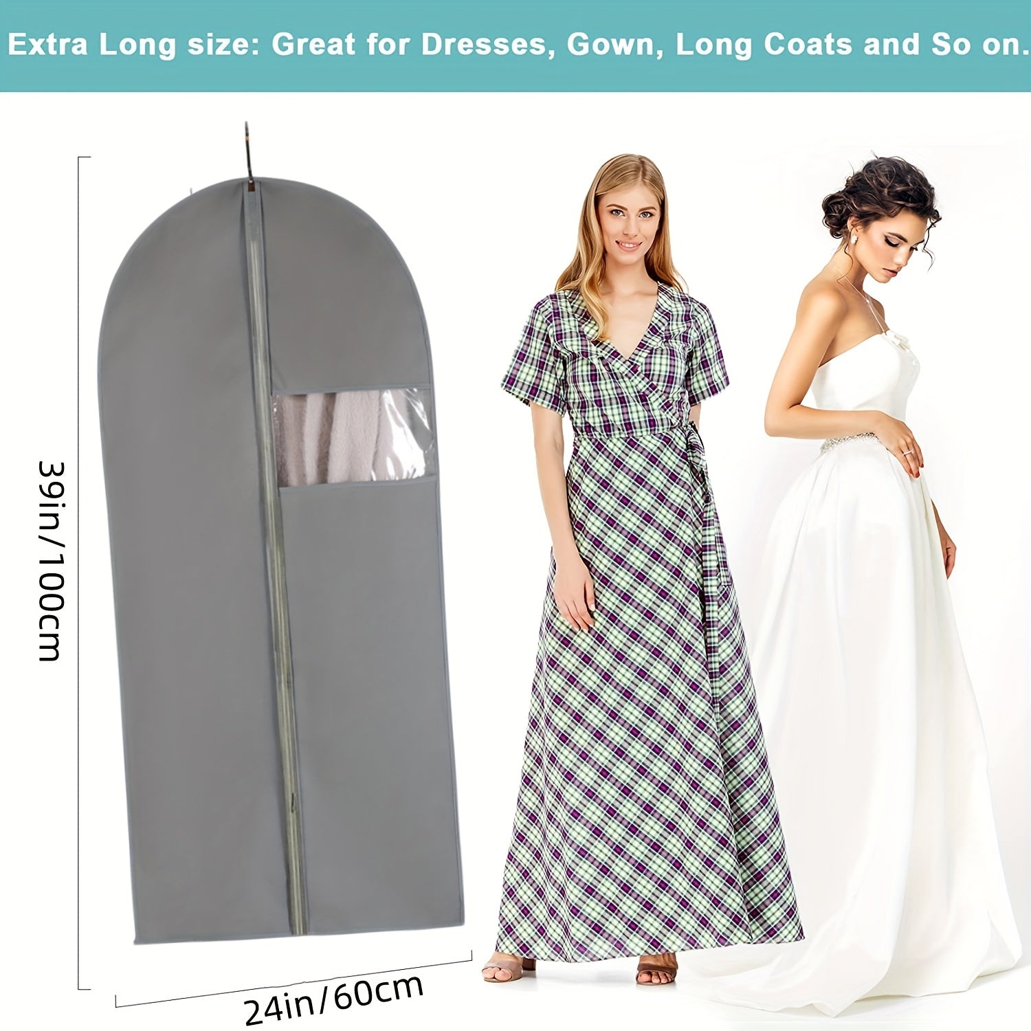 4 Pack 99 06cm Dress Garment Bags Hanging Clothes Gowns Foldable Long Bag