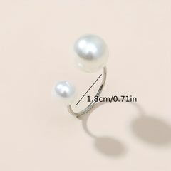 Faux Pearl Cuff Ring 18k Plated Evening Party Accessory