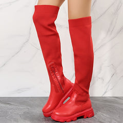 Women's Over The Knee Stretch Boots Comfortable Platform Side Zipper Boots
