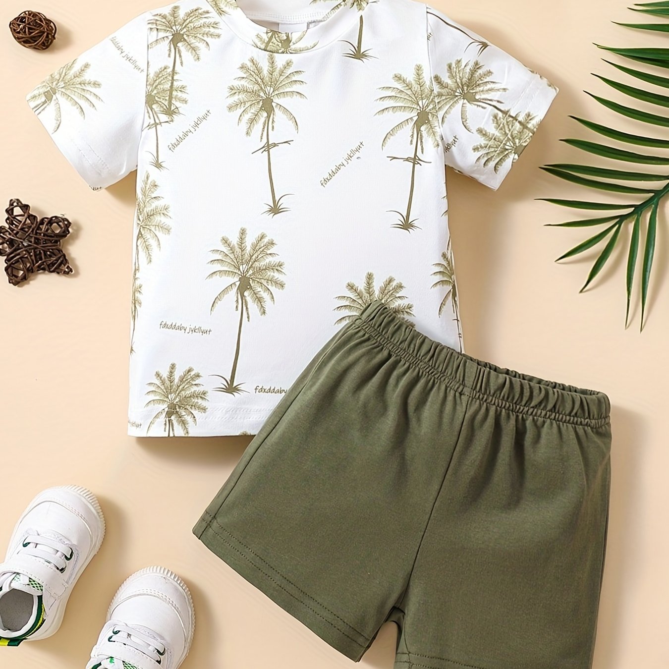 Baby Boys Coconut Tree Print T-shirt & Shorts Set Summer Beach Vacation Clothes