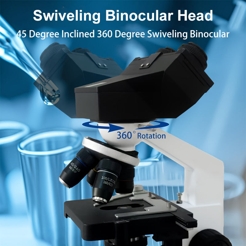 Pro Compound Microscope 2500X NA 1.25 Reticle Dual Stages 360 Rotating Nose