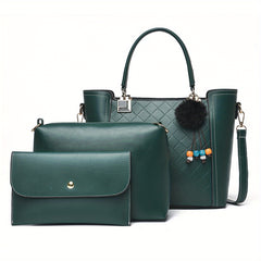 3pcs Tote Bag Inner Bag Clutch Purse Set PU Leather Textured Satchel Bag