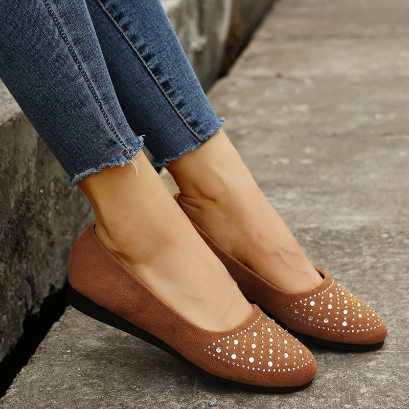 Women's Rhinestone Flat Shoes Soft Sole Slip On Casual Walking Shoes