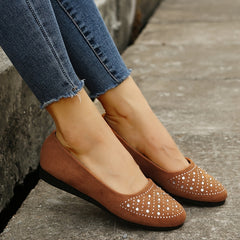 Women's Rhinestone Flat Shoes Soft Sole Slip On Casual Walking Shoes